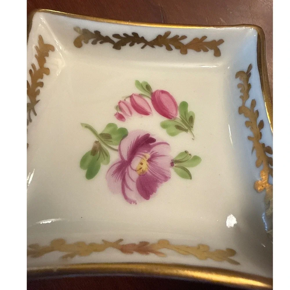 Dresden butter pat dishes set of 4 floral gold antique porcelain painted trinket